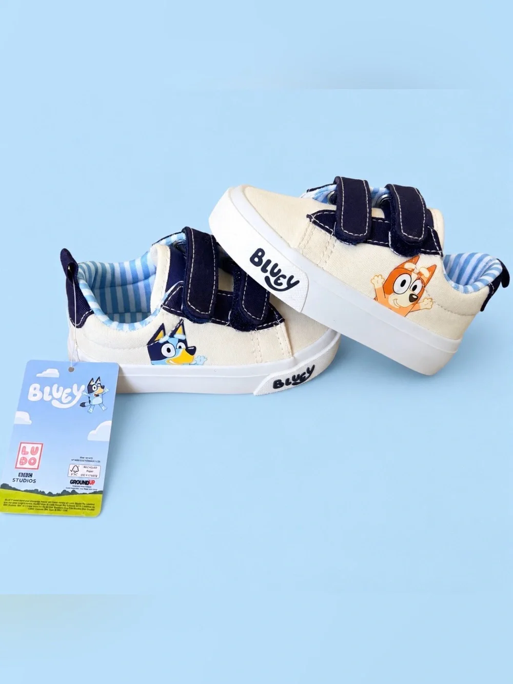 Bluey Toddler Canvas Sneakers Cream Blue Hook & Loop Unisex Kids Shoes NWT 6